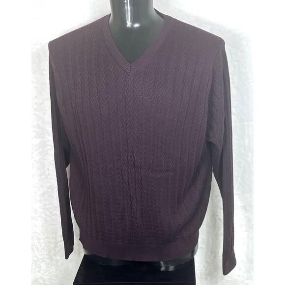 Talbot Men Pullover Sweater V-Neck Mercerized PPima Cotton Purple Size Large - Picture 2 of 9